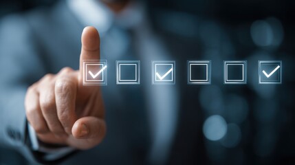 Businessman's hand selecting option from checklist