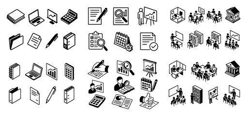 Business office icons set collection
