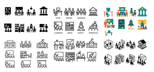 Icon set of office and education themes
