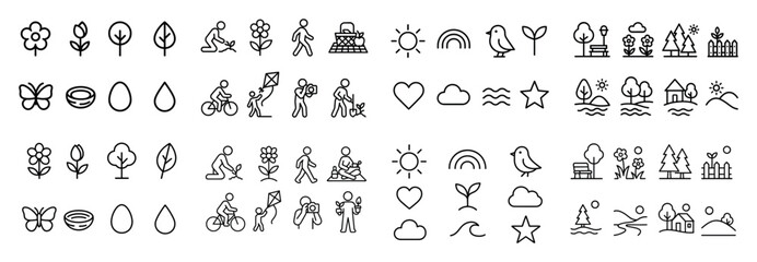 Obraz premium Simple line icon set of outdoor activities