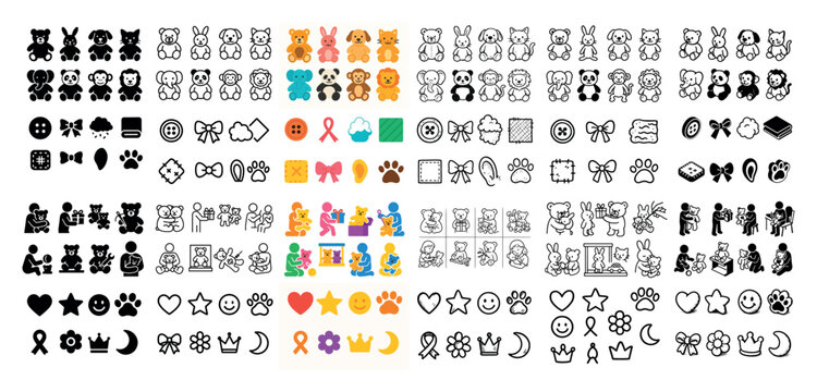 Diverse cartoon animal and symbol icons