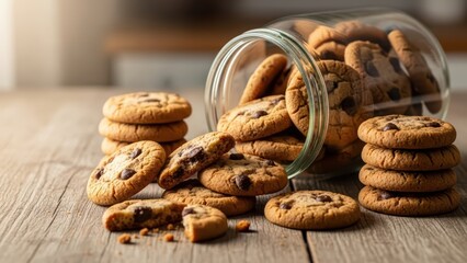 Freshly Baked Chocolate Chip Cookies Overflowing Jar
