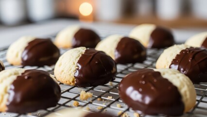 Delicious Chocolate Dipped Cookies on Cooling Rack