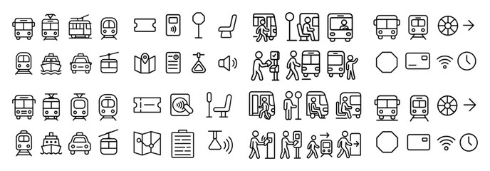 Public transportation line icons set