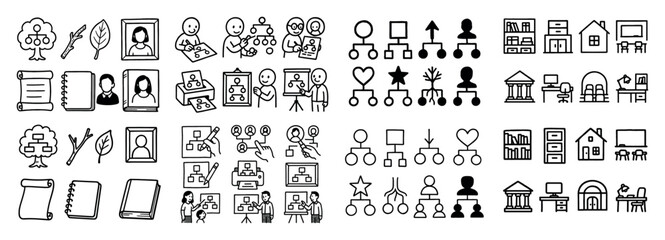 Simple icon set of people and objects