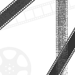 Movie cinema template background with film reel and filmstrip silhouettes. Vector illustration