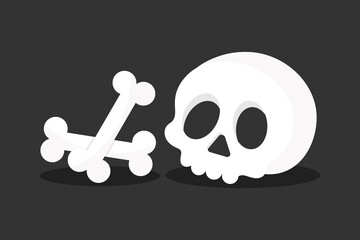 Cartoon human skull and bones on dark background. Vector illustration
