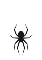 Silhouette of a hanging spider isolated on white background. Vector illustration