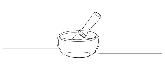 singing bowl icon continuous one line drawing,Continuous Line Drawing of Herbal Medicine Icon.one line art singing bowl vector illustration.
