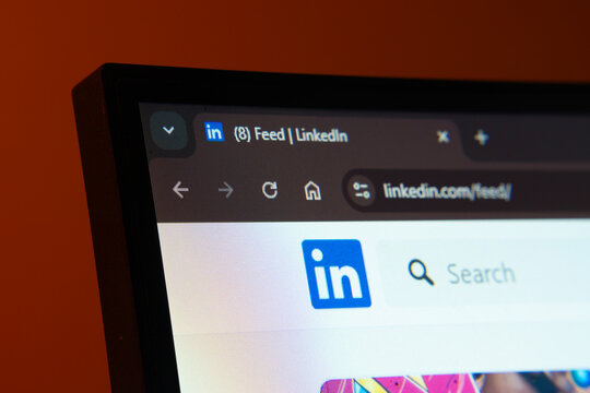 Dhaka, Bangladesh- 02 June 2025: Close-up of a computer screen displaying the LinkedIn web interface in dark mode