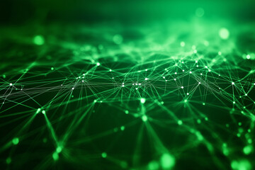 An abstract image showing the flow of digital assets in a green economy, with interconnected networks and data streams. Abstract green background with a digital mesh