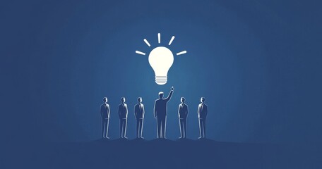 Business team brainstorming new idea with large lightbulb representing innovation