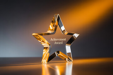 Celebrating success and recognition with a gleaming achievement award star, ideal for showcasing corporate wins, employee milestones, and leadership excellence