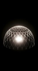 Luminous dome structure with interconnected lines and nodes, glowing brightly against a stark black background.