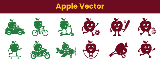 Fototapeta premium Red apple fruit illustration with stem and leaf