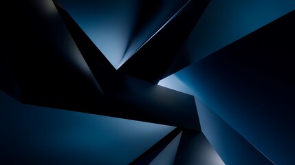 Dark Abstract Geometric Shapes with Sharp Angles and Deep Blue Lighting in a Modern Futuristic 3D Composition for Digital Art
