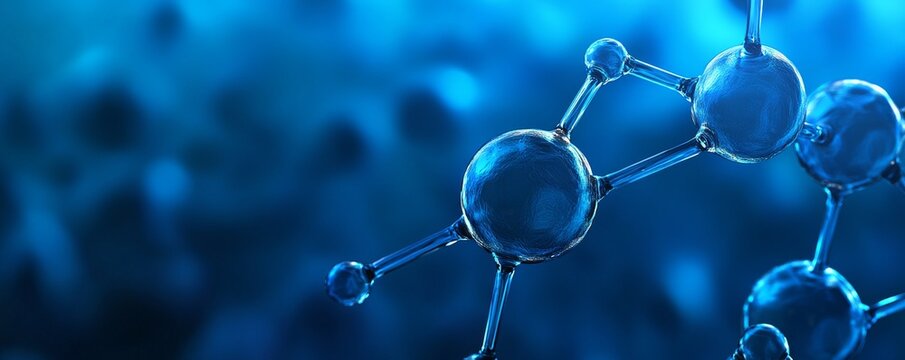 Close-up of a molecular structure with blue background depicting scientific research
