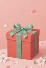 red gift box with green ribbon