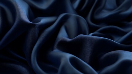 Luxurious Navy Blue Satin Fabric with Elegant Folds and Glossy Texture Perfect for Fashion Design Upholstery and High-End Textile Inspiration