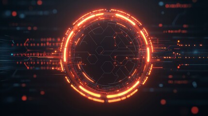 A dynamic, futuristic design featuring a glowing circular pattern with intricate lines and shapes, evoking a sense of technology and digital innovation.