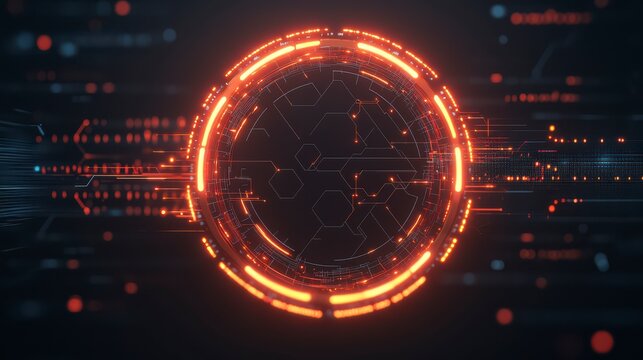 A dynamic, futuristic design featuring a glowing circular pattern with intricate lines and shapes, evoking a sense of technology and digital innovation. - Powered by Adobe