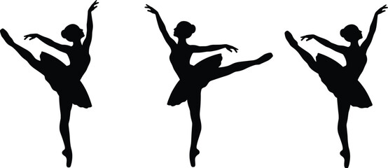 Ballerina silhouette dance pose, graceful arabesque movement, classical ballet figure, tutu icon, elegance and balance, white background © MDAMIRHAMJA