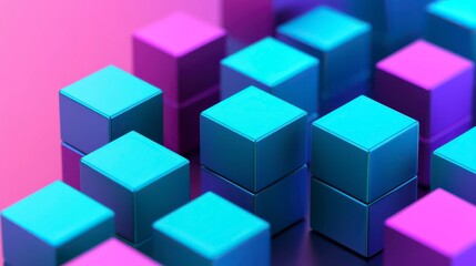 Obraz premium A vibrant arrangement of 3D cubes in blue and purple hues, creating a modern and dynamic visual effect.