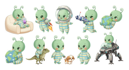 Cheerful Alien Kid Cute Character Illustration Series