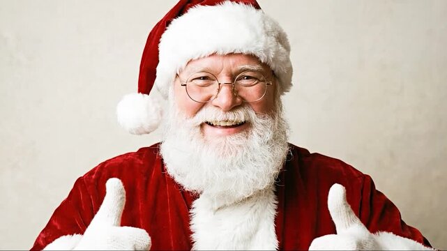 Smiling Santa Claus giving thumbs up cheerful holiday icon Christmas celebration concept
