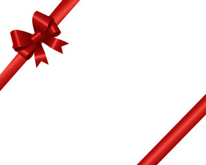 Elegant red ribbon and bow on white background for celebrations and gift themes.