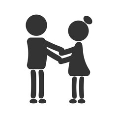 Silhouette of two stick figures holding hands: friendship and connection.