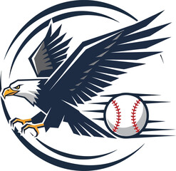 Fierce Flying Bald Eagle Mascot With Speeding Baseball Team Logo vector 