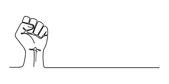 Continuous one line of a clenched fist representing human rights power, human rights theme, draw vector illustration.