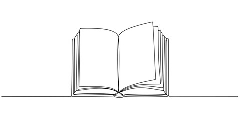 Continuous one line of an open book symbolizing education rights and knowledge access, human rights theme, draw vector illustration.