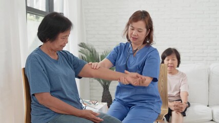 Caring Touch: A dedicated healthcare professional provides attentive care to an elderly patient, promoting well-being and recovery in a tranquil and supportive environment.