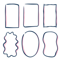 Simple vector illustration. Vertical rectangular, oval frames in doodle style. Abstract set of templates.