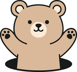 Cute Beige Bear Cartoon Character Waving Paws in Adorable Kawaii Style Vector Illustration