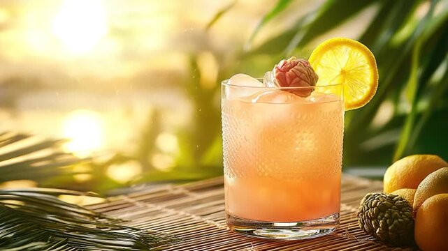 tropical lychee citrus drink during golden hour