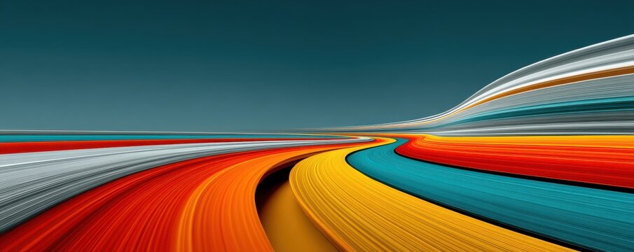 Dynamic colorful sports track under a blue sky in an abstract style
