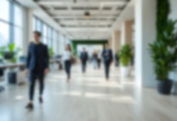 Fototapeta premium Professional Business Environment with People Walking in Office Space Blur photo Concept