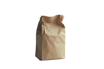 A simple brown paper bag standing upright against a black background
