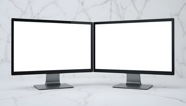 Dual Monitors on a Marble Background for Workspace Setup
