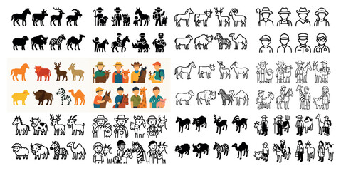 Naklejka premium Diverse animal and people silhouette collection