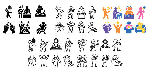 Naklejka premium Stick figure icons: music, dance, celebration