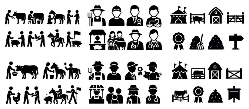 Farming and veterinary icon set for agriculture
