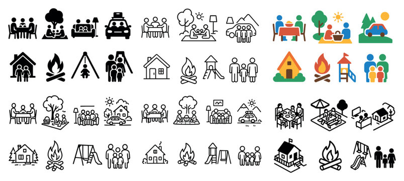 Outdoor recreation icons in various styles
