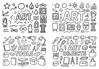 Artistic tools and objects doodle collection