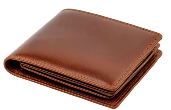 Brown Leather Bifold Wallet isolated on a transparent background 1