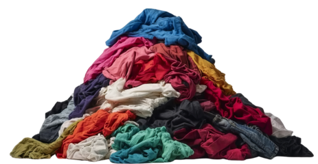 Pile of colorful crumpled clothes isolated on a transparent background