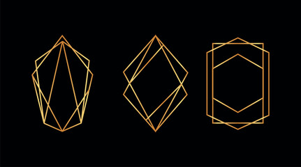 Set of golden geometric frames, polygonal borders vector